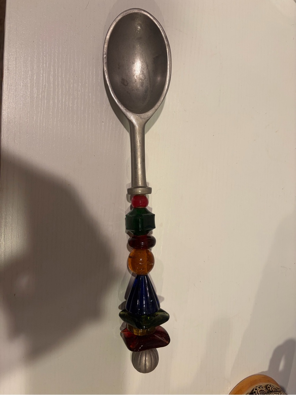 Source Unknown Multicolored Beaded Serving Spoon with Silver Bowl